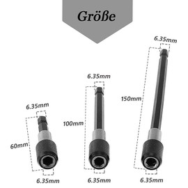 Mesee 3 x Drill Extension Rod, Hex-Shank Magnetic Holder, 1/4 Inch (6.35 mm) Hex Shank, Quick Change Bit Set, Extension Rod for Electric Impact Wrench, Screwdriver 60/100/150 mm