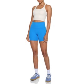 Ukaste Women's Studio Essential Racerback Sports Bra - Longline Padded Yoga Crop Tops with Built in Bra, Cream, 4