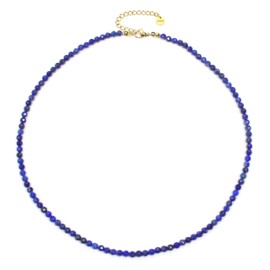 Gemstone Necklace with Faceted 4 mm Beads – Real Natural Stones – Adjustable Length – Healing Stone Protective Stone Gemstone Necklace Lucky Charm Talisman Gift, 40 + 5 cm, Gemstone, faceted gemstone