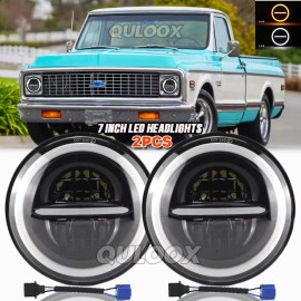 QULOOX Pair 7" Inch LED Car Headlight Parts Round HI/LO Beam for Chevy Pickup Truck3100