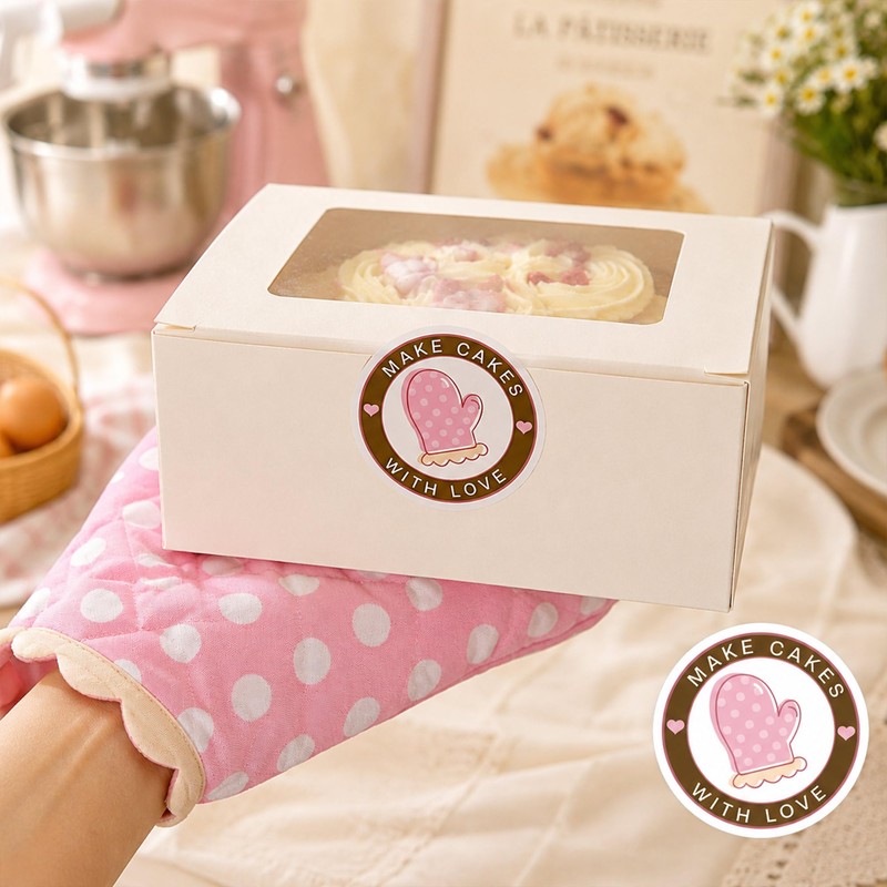 36 Pcs Make Cakes with Love Stickers, Round Baking Labels