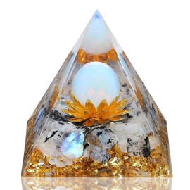 LAIDANLA Rainbow Moonstone Orgone Pyramid Healing Crystals Orgonite Pyramid Flower of Life Positive Energy Spiritual Reiki Gemstone Pyramid for Anti-Stress Inspirational Attracts Success Decor Gifts