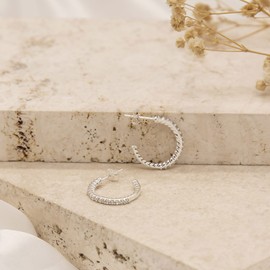 Tuscany Silver Women's Sterling Silver CZ 3mm Tube 18mm Half-Hoop Earrings