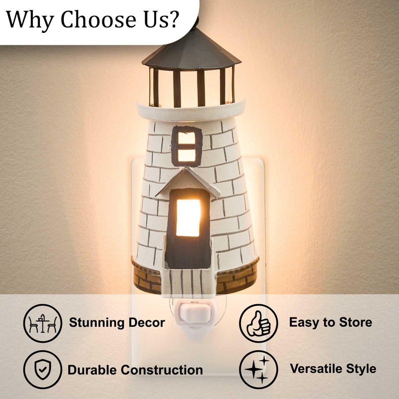 Park Designs Mystic Seaport Light House Night Light, White Lighthouse