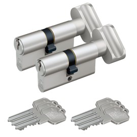 BASI Set of 2 V50 Profile Knob Short Cylinder K40/27 mm Keyed Alike Profile Cylinder Door Cylinder Lock Cylinder for House Entrance Doors Entrance Doors Cylinder Lock with 3 Keys
