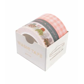 DesignWorks Ink Set of 3 Themed Washi Tapes - Plant Lover with Pink Gingham, Plants in Colorful Pots, and Gold Text Decorative Tape for Scrapbook, Journals, More - 10 Yards Per Roll