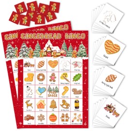 IDWHUIE Christmas Bingo Game for Adults, Gingebread Themed Board Games for Family Party Large Group Activities, Holiday Party Favors Gifts Supplies, Bingo Set Accessories, 02