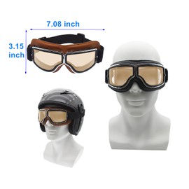 LJDJ Motorcycle Goggles,2 Pack Vintage Anti Fog Pilot PU Leather Glasses Dustproof ATV Off Road Motorbike Helmet Eyewear Protect for Ridding Motorcross Classes Aviator Goggles for Men Women Adult