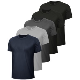 5 Pack Workout Shirts for Men-Quick Dry Black Gym Moisture Wicking Short Sleeve T-Shirts for Running Athletic Casual