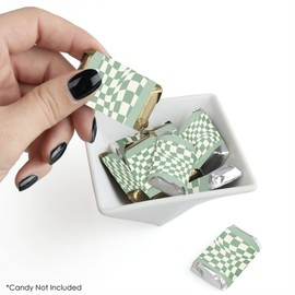 Big Dot of Happiness Sage Green Checkered Party - Mini Candy Bar Wrapper Stickers - Small Favors - 40 Count