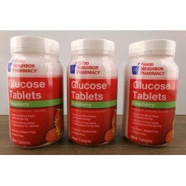 GNP Lot of 3 Bottles GNP Glucose Tablets 50 count, Raspberry, BB 3-2026, New S3