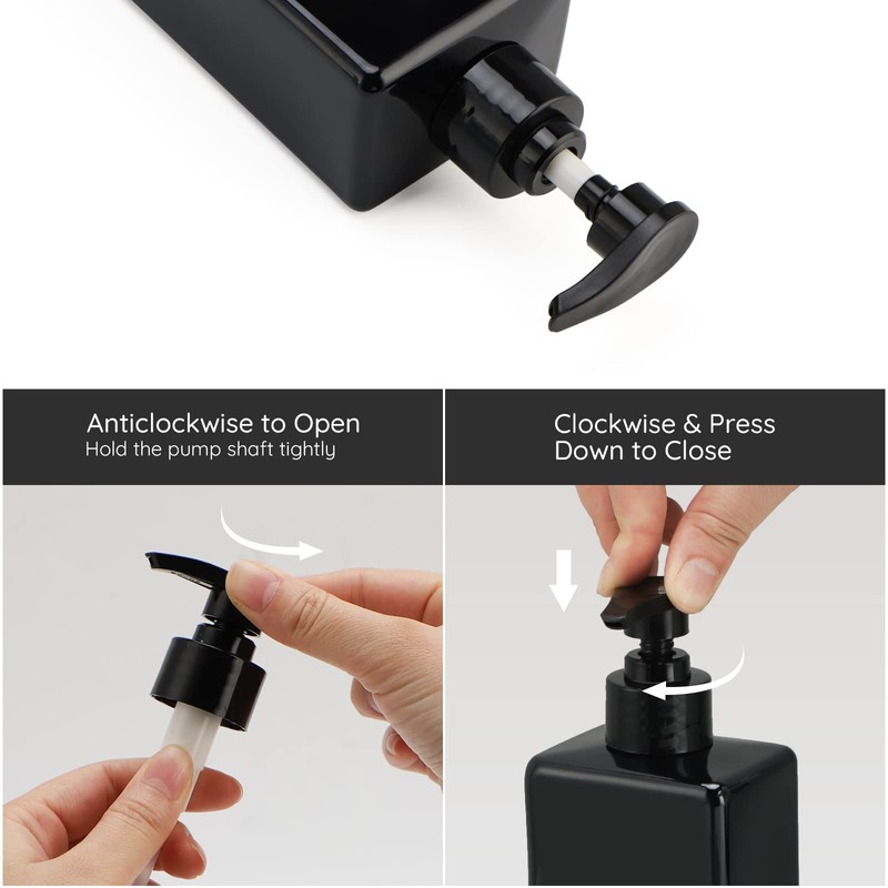Segbeauty Soap Dispenser, Black, 500 ml, Set of 4 Plastic