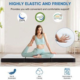 UOCFYK Tri-fold Memory Foam Mattress, 3 Inch Folding Mattress Topper with Washable Cover, Folding Memory Foam Mattress, Comfortable Support Twin XL Size 38"x 80"x 3"