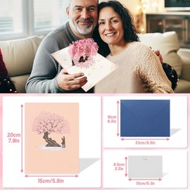 Anniversary Love Card for Her, Cherry Blossom Pop-Up Wedding Card with Envelope & Blank Note, 3D Romantic Valentine’s Greeting Card for Wife, Girlfriend, Husband, Beautiful Floral Birthday Card (2PCS)