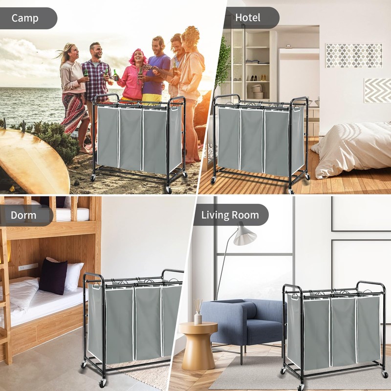 Jhua 3 Pack Large Laundry Sorter with 6 Handles, 600D