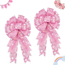 Montekin Large Baby Shower Bows for Girl 20x11 Inch, 2 Pack Wired Burlap Wreath Bow, Pink Tree Topper Bow for Front Door Indoor Outdoor Spring Decoration (Buffalo Plaid)