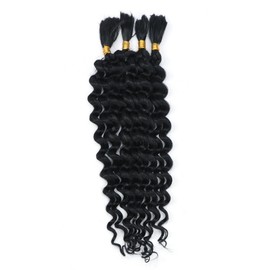 Boho Braids Deep Wave Bulk 4 little pcs for Braiding Knotless Synthetic Hair Blend Extensions Feel Soft 14inch 100gram Bulk Bob Bohemian Deep Curly Braiding Hair (black)