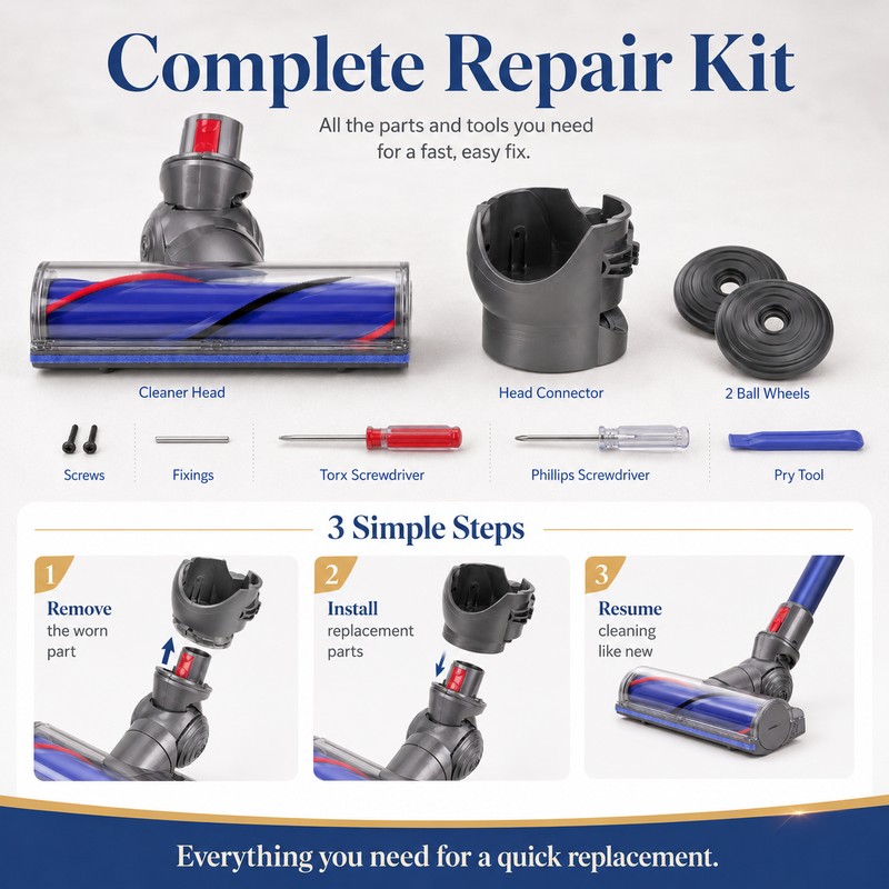 Vacuum Head Connector & Ball Wheel Kit for Selected Dyson