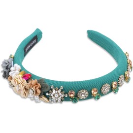 Pearl Flower Sponge Headbands Full Cover Chunky Bead Crystal Stone Hair Accessories for Women Rhinestone Hairband Hair Band (Green, One size)