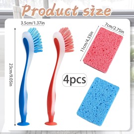 Sink Brush, 4-Piece Set with 2 Washing Up Brushes for Kitchen and 2 Sponges, Dish Brushes, Kitchen Brush for Dishes, Pink and Blue, 23.5 X 3.5 Cm, Dishwashing Cotton 11 X 7 X 2.5 Cm