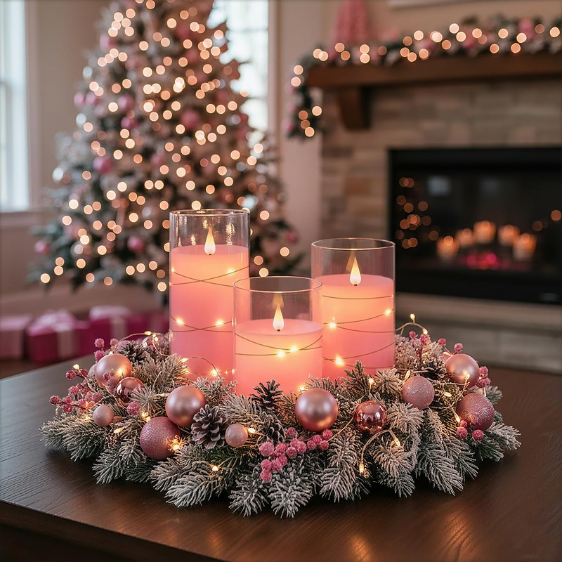 Homemory Flickering Flameless Candles with String Lights, Battery Operated Candles,
