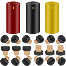 BGMAXimum PVC heat shrink capsules 60 count 3 colors and 30 wine bottle cork stoppers, wine preservation set for cruise, wine seal shrink wrap sleeves caps tops wine capsules for home cellars