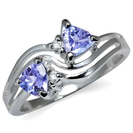 Silvershake Genuine Tanzanite and White Topaz 925 Sterling Silver 3 Lines Ring Size 7.5, Sterling Silver, genuine tanzanite