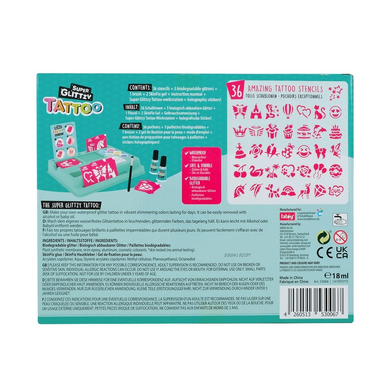 TATOY Super Glittzy Party Glam Tattoo Set - Skin-Friendly Temporary