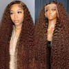 Peenoll Brown Chocolate Jerry Curly Human Hair Lace Frontal Closure