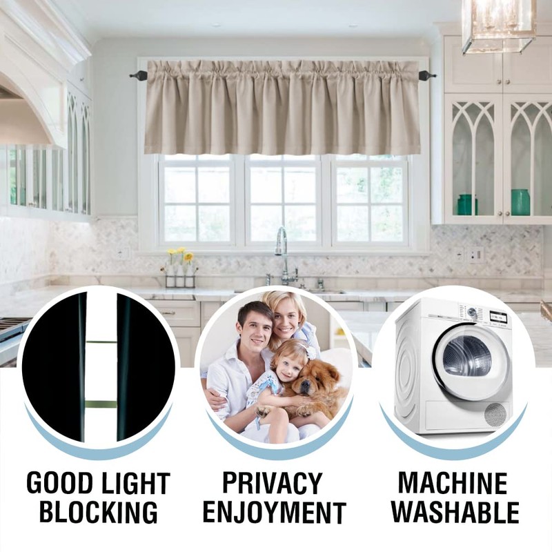 H.VERSAILTEX 100% Blackout Curtain Valances for Kitchen Windows/Bathroom/Living Room/Bedroom Thermal