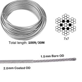 TooTaci Turnbuckle Wire Tensioner Kit, 100ft 1/16 Vinyl Coated Stainless Steel Cable with M5 Turnbuckles for Cables Wire Rope for Garden Trellis, String Light Hanging, Curtain