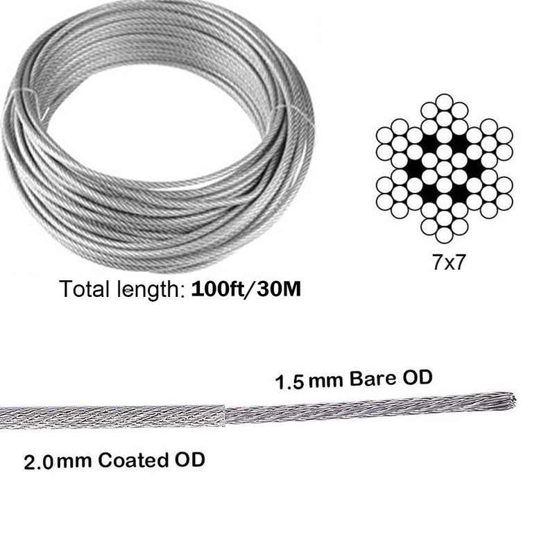 TooTaci Turnbuckle Wire Tensioner Kit, 100ft 1/16 Vinyl Coated Stainless