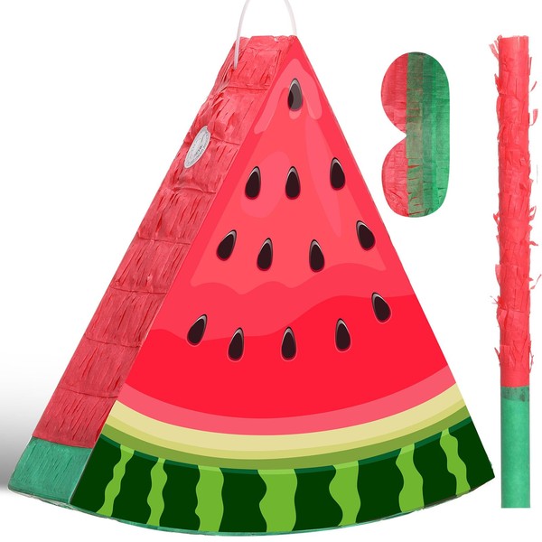 Aoriher Small Watermelon Piñata with Blindfold Bat Fruit Piñata Summer