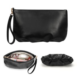 onemoky Travel Makeup Bag, Small Cosmetic Bag for Women, Portable Makeup Organizer Bag, Leather Make Up Bag for Purse Travel Small Makeup Pouch for Cosmetics Toiletries Accessories (Black)