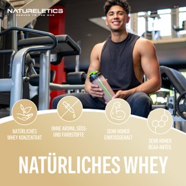 NATURELETICS Vanilla 1 kg natural premium whey protein from Germany without added sugar, sweeteners and artificial flavours, protein powder with a high BCAA content of 22.6%