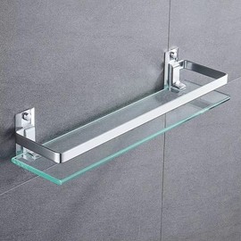 Melairy Bathroom Glass Shelf Tempered Glass Rectangular Extra Thick Aluminum Silver Sand Sprayed Wall Mounted 25CM