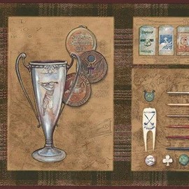 CONCORD WALLCOVERINGS ™ Classic Wallpaper Border Featuring Country Golf Club Cards Book, Colors Brown Beige, Size 6.75 Inches by 15 Feet LL65152B