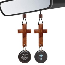 Manoai Cross for Car- Car Mirror Hanging Accessories, Natural Walnut Wood Cross Pendant, Scan Daily Bible Verses, Christian Religious Jewelry for Men & Women (2pcs)