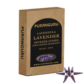 PuranGuru Lavender Incense Cones | 30 Per Box | Big Size 1.5" | Natural Dhoop Cones | Lavendula Flower Fragrance Dhoop Batti Agarbatti | Idea for Aromatherapy, Meditation, Relaxation and Home Décor