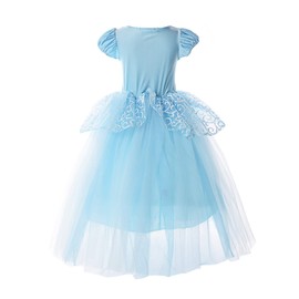 JerrisApparel Girls Cinderella Princess Costume Puff Sleeve Fancy Party Dress up (7 Years, Blue with Accessories)