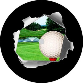 TIRE Cove Central Golf Ball on Tee in Fairway Spare Cover (Select tire sizez/Back up Camera in MENU) Custom Sized to Any Make/Model (255/75r17 Backup Camera)