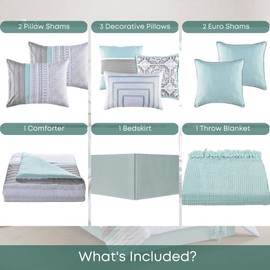 Lanwood Home Mia 10-Piece Reversible Comforter Set, Teal, Full