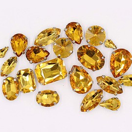 Sew on Rhinestones with Claws, Gold Rhinestones Mixed Shapes Glass Rhinestones for Crafts, Costume, Shoes, Jewelry Making, Rings, Bracelets, Earrings, Necklaces, Belt(20 pcs)