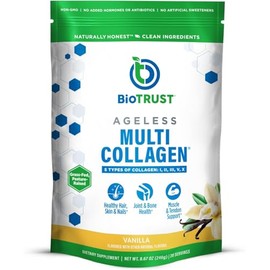 BioTrust Péptidos multicolágenos Ageless en polvo  5 tipos (I, II, III, V, X)  Colágeno en polvo de vainilla para mujeres y hombres  Proteína...      