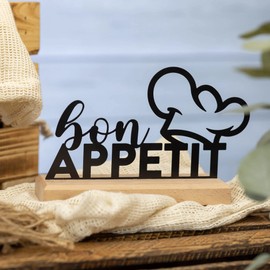 Rerum & Consilium Bon Appetit Lettering Made of Wood and Metal, 21 x 12 cm, High-Quality Kitchen Decoration, Kitchen Decoration, Bon Appetit Lettering