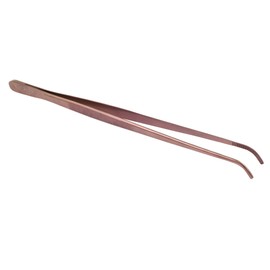 O'Creme Stainless Steel Precision Kitchen Tweezer Tongs with Serrated Tips for Gripping (10" Curved, Rose Gold)