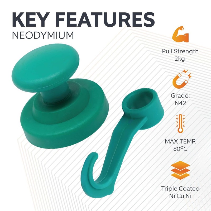 Green Rubber Coated Neodymium Magnet with Swivel Hook for Holding