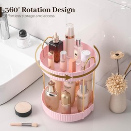 Aveniee 360 Rotating Makeup Organizer for Vanity, Skincare Perfume Organizers, Bathroom Countertop Organizer and Storage, Clear Cosmetics Lipstick Holder for Dresser,2 Tiers, Pink