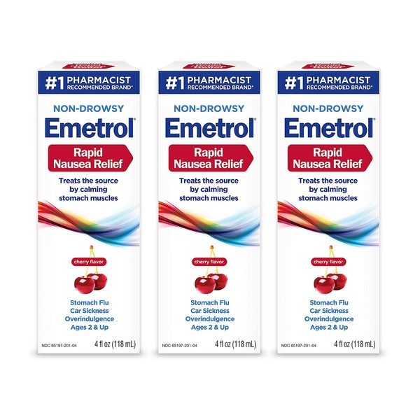 Emetrol Nausea & Upset Stomach Relief Liquid Medication, Cherry - 4 oz Bottle, 3 Count