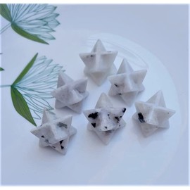 3 Pcs Set Natural Rainbow Moonstone Crystal Merkaba Star Pocket Stone, Carved Crystal Star Geometry Eight-Pointed Sacred Star for Meditation Energy Reiki Healing Crystal Gift (3 Pcs Moonstone Stars)